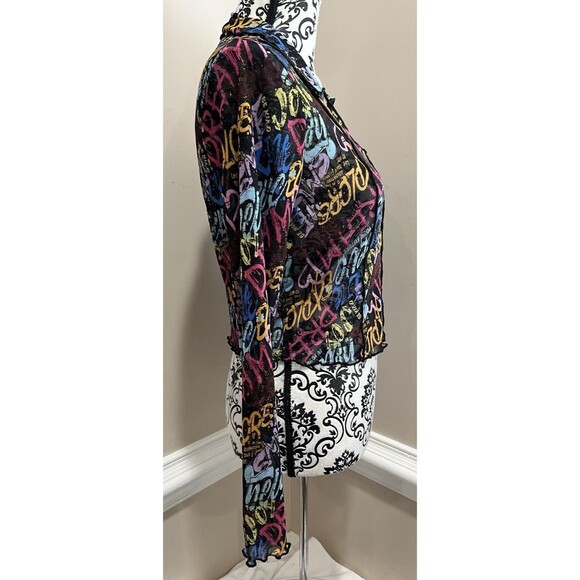 Vtg Y2K Self Esteem Large Art To Wear Fairy Graffiti Whimsigoth Mesh Cropped - Picture 4 of 12